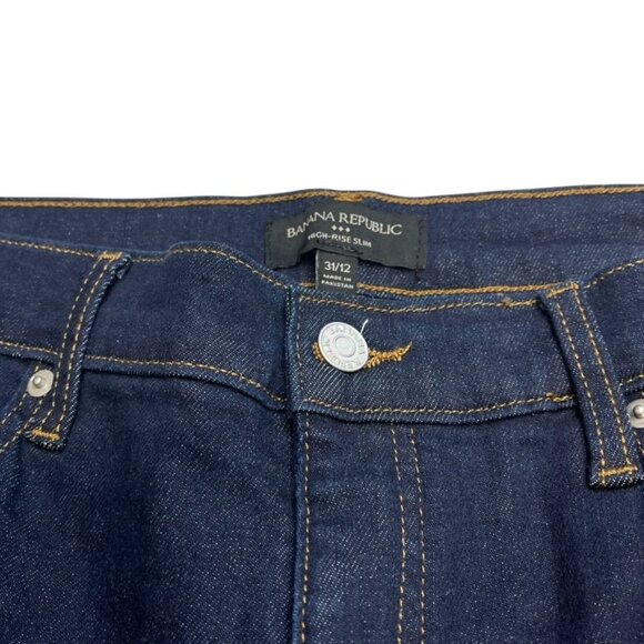 Banana Republic Dark Blue Wash Jeans Women’s Size 31/12 Slim Straight Mid Rise - Picture 6 of 9